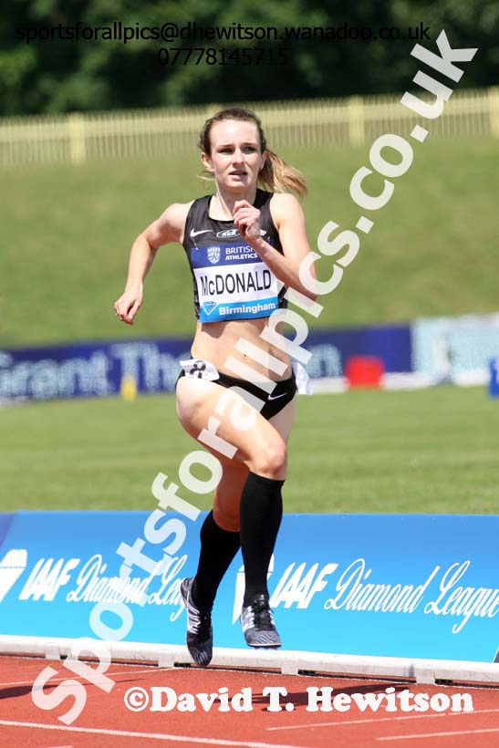 Sarah McDonald (GB) wins the womens 1500 metres, IAAF Diamond League, Birmingham. Photo: David T. Hewitson/Sports for All Pics